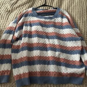 SHEIN Women's Sweater - Blue, Pink, and White Stripes